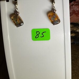 Brown and Silver Dangle Dichronic glass Earrings